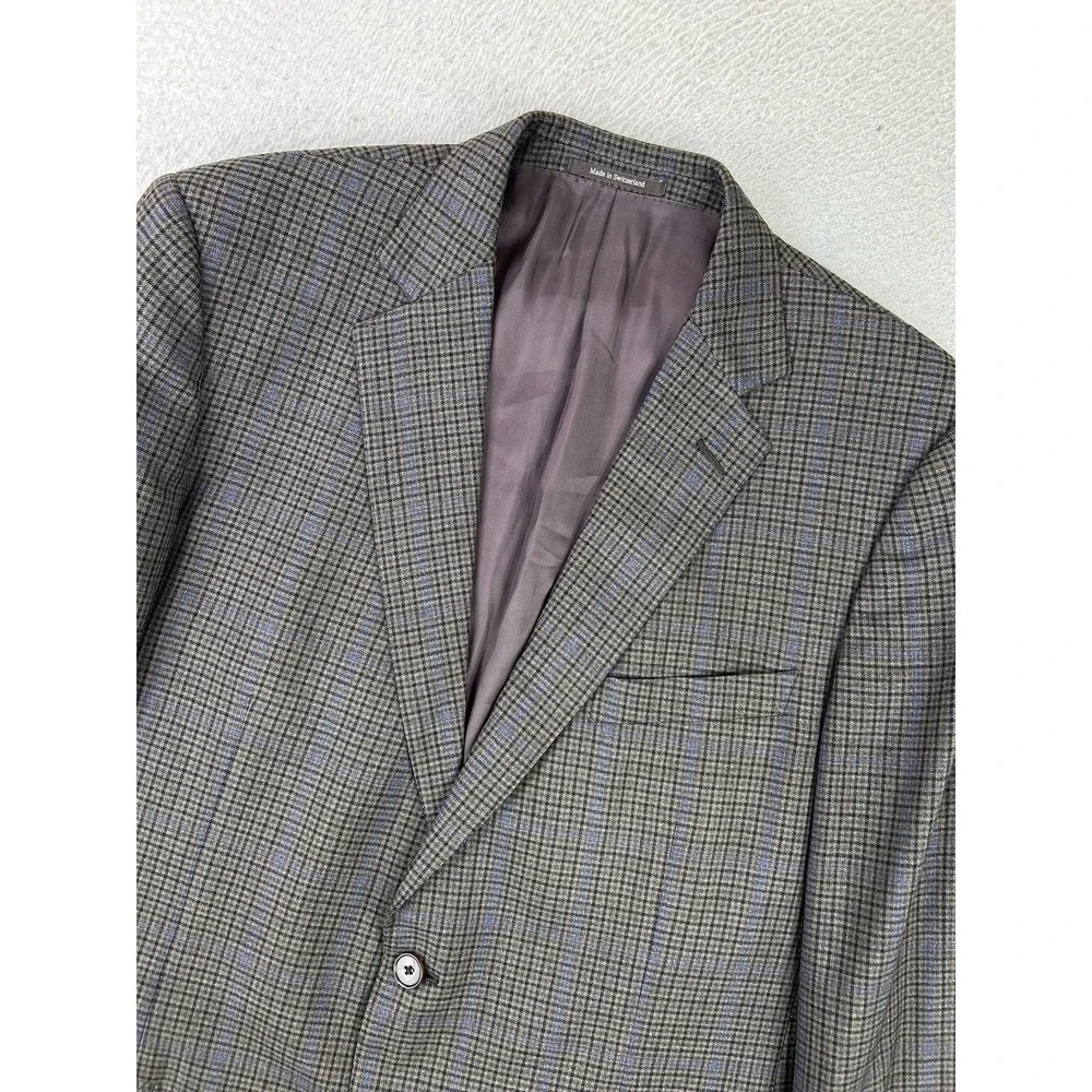 Ermenegildo Zegna Mens 46R Gray Plaid Wool Tweed Sport Coat Blazer EU 56R